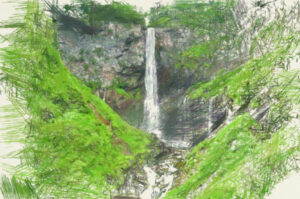華厳の滝　春イラスト